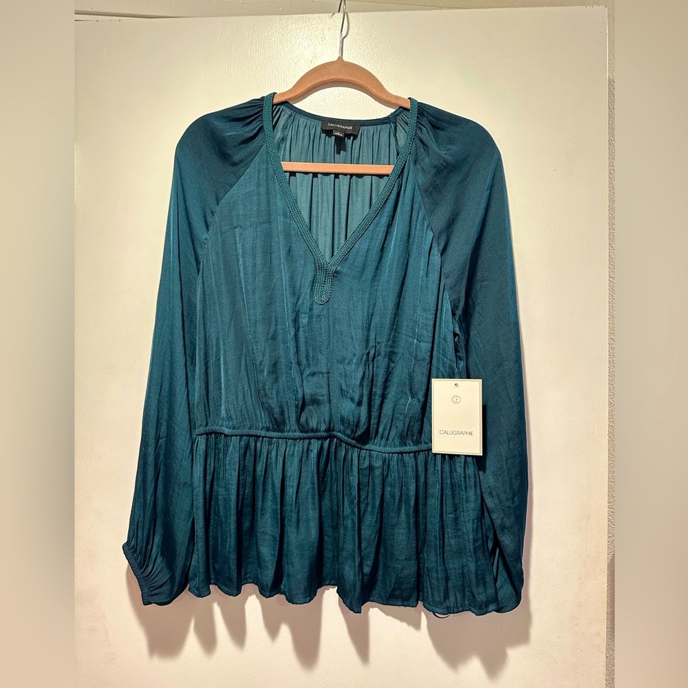Brand new, flowy green peasant blouse